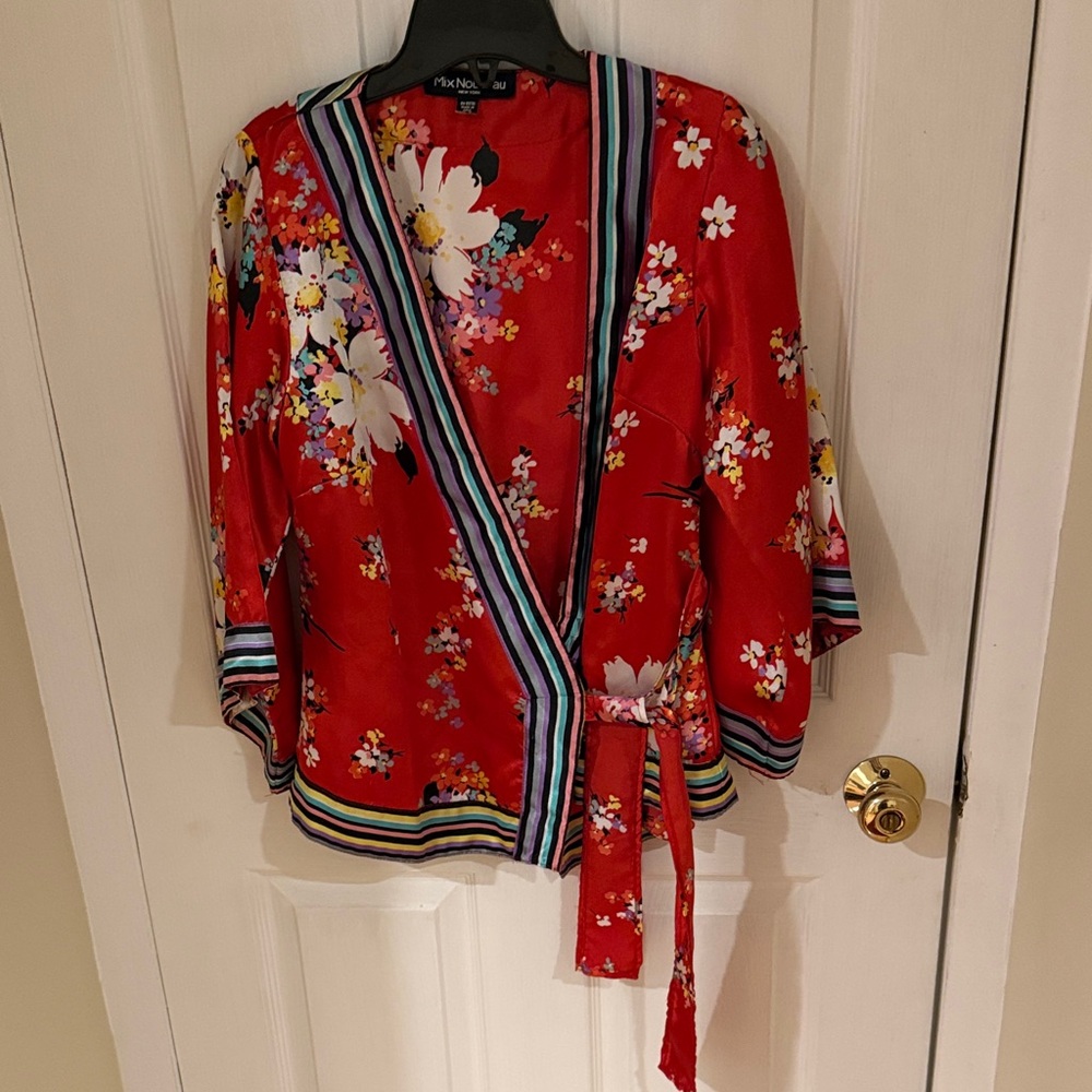 Floral Red Wrap Blouse